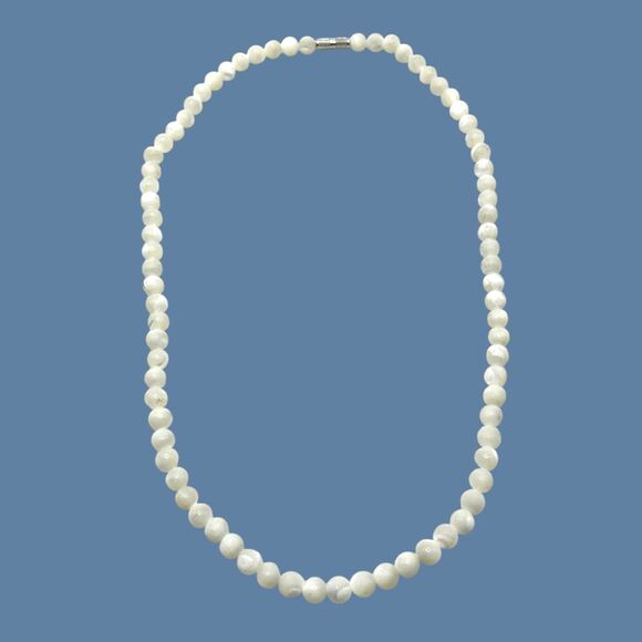 Vintage Mother of Pearl Necklace Balamuti Nacre Beads MOP 20" Natural Minimalist - Picture 9 of 9